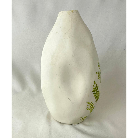 Rustic Fern Pottery Vase Organic Shape Warm White Green Fern Leaves - Picture 6 of 12